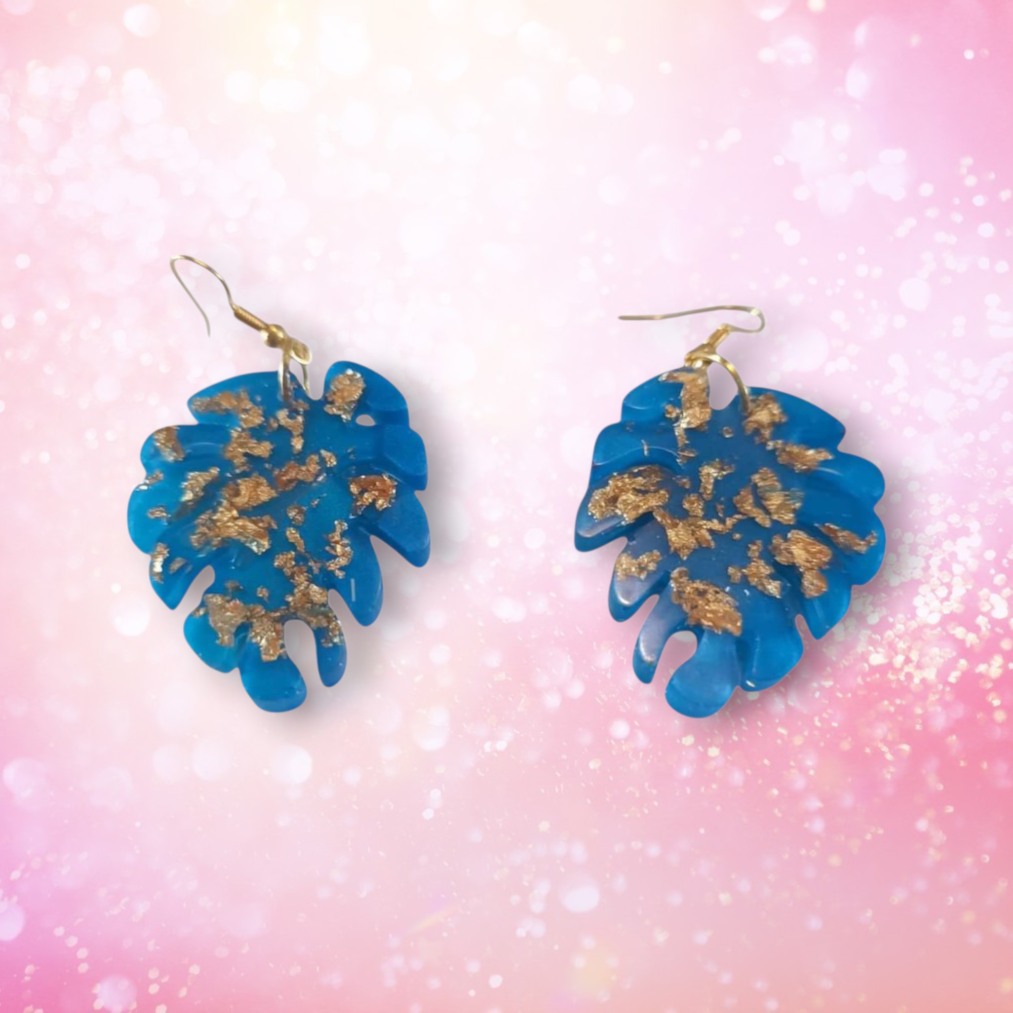 Boucles D'Oreilles - Feuille Plate Bleu – Image 2