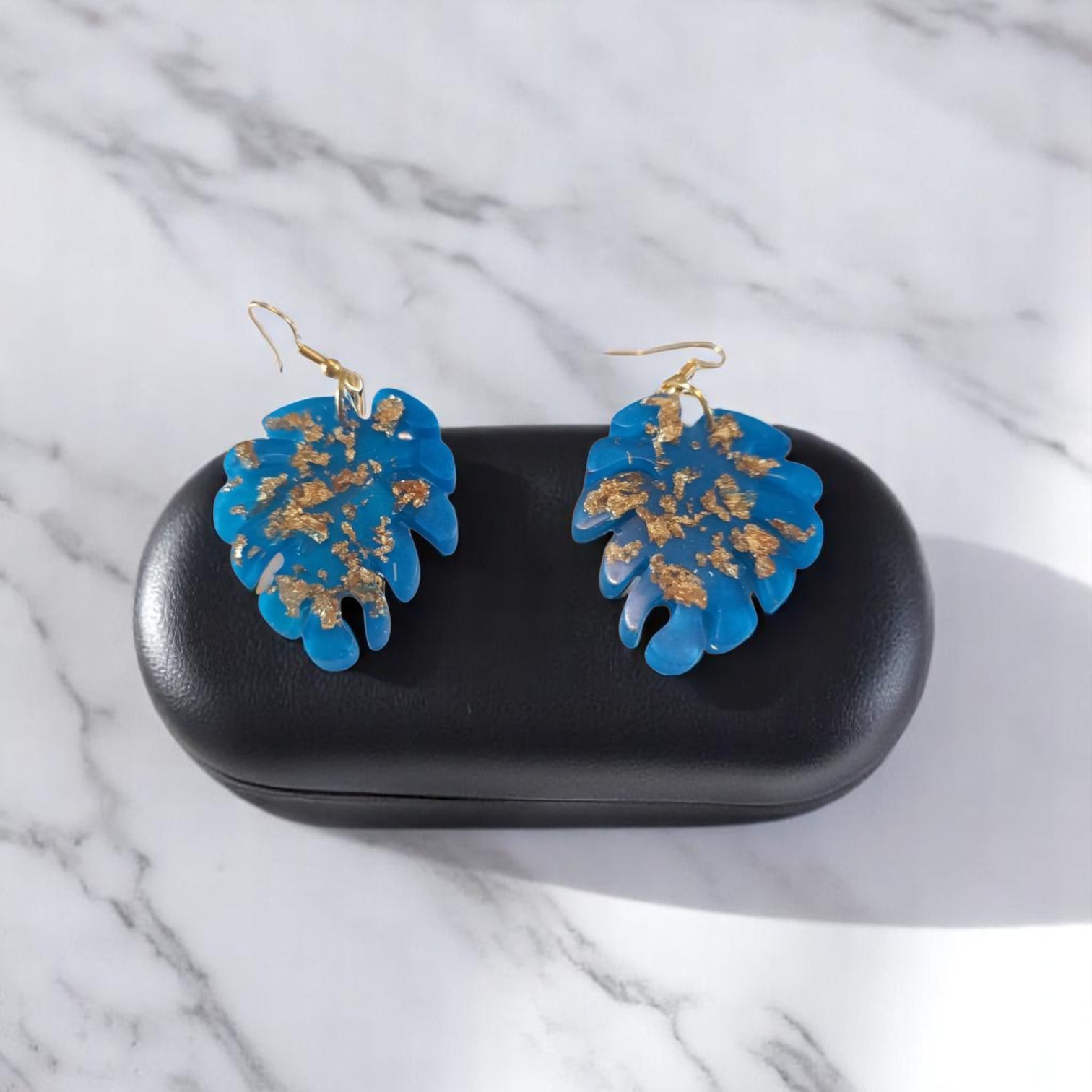 Boucles D'Oreilles - Feuille Plate Bleu – Image 3