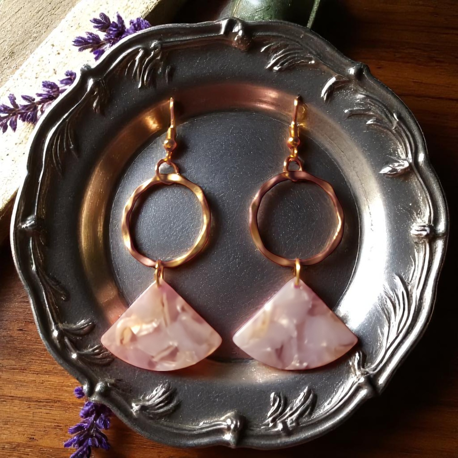 Boucles D'Oreilles - 1/4 Marbré et Rond – Image 3
