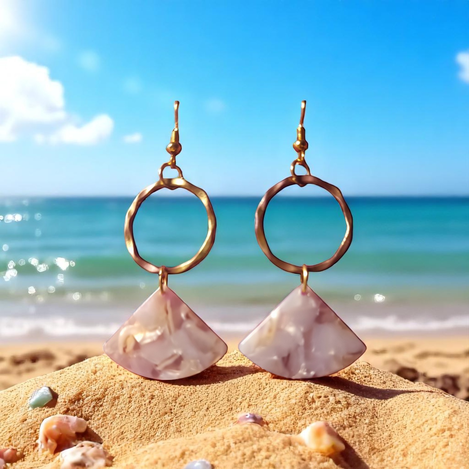 Boucles D'Oreilles - 1/4 Marbré et Rond – Image 2