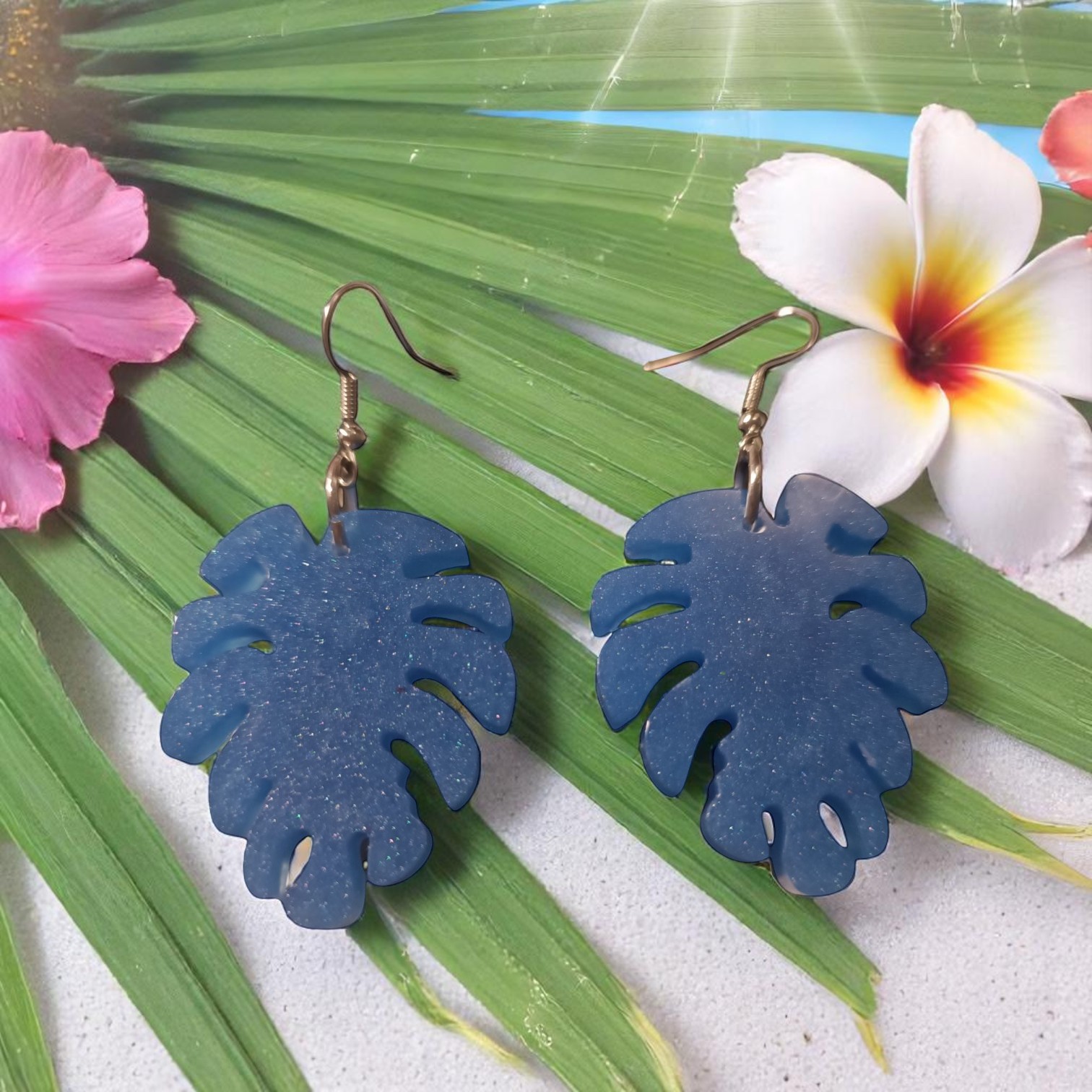Boucles D'oreilles - Feuille Bleu – Image 3