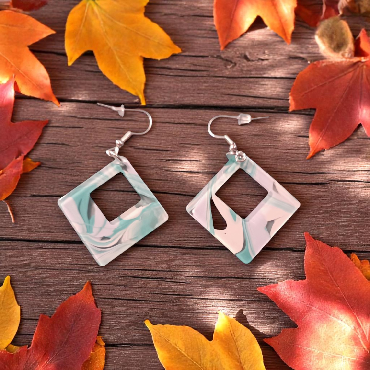 Boucles D'Oreilles - Vert Marbré – Image 2