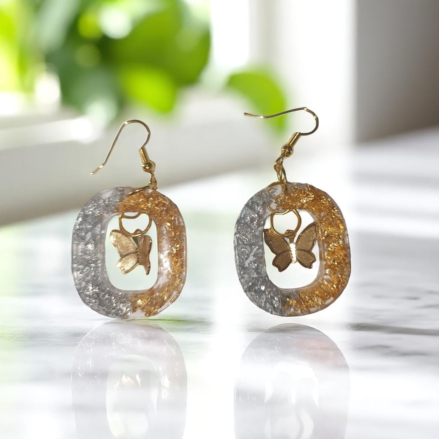 Boucles D'Oreilles - O Or Argenté Papillons – Image 2