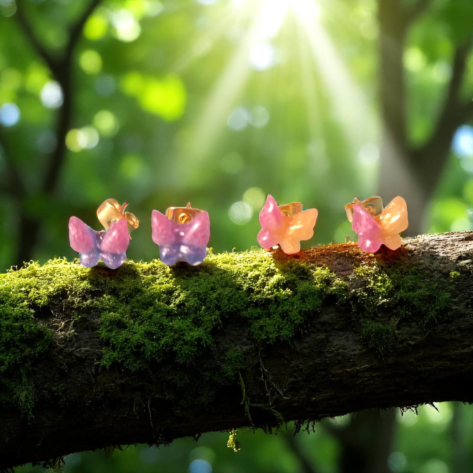 Boucles D'oreilles - Papillons multicolores sur clous – Image 2