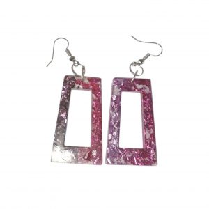 Boucles D'Oreilles - Rectangle Paillettes Rose Violet