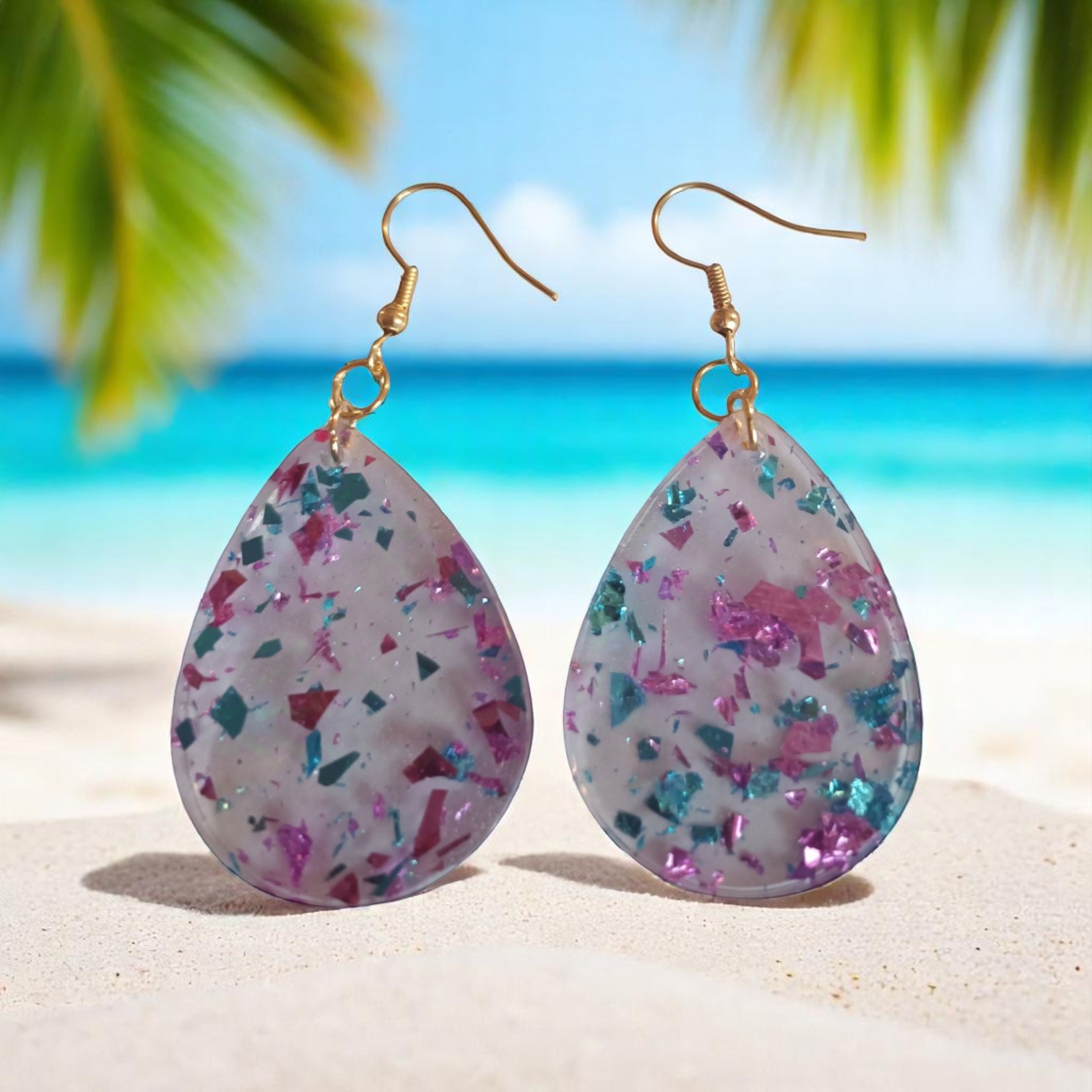 Boucles D'Oreilles - Bleu Rose Paillettes – Image 2