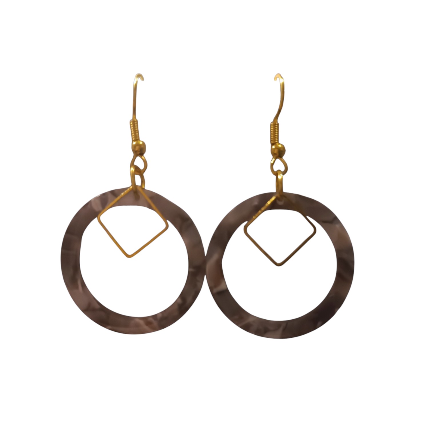 Boucles D'Oreilles - Anneaux et Carré Doré