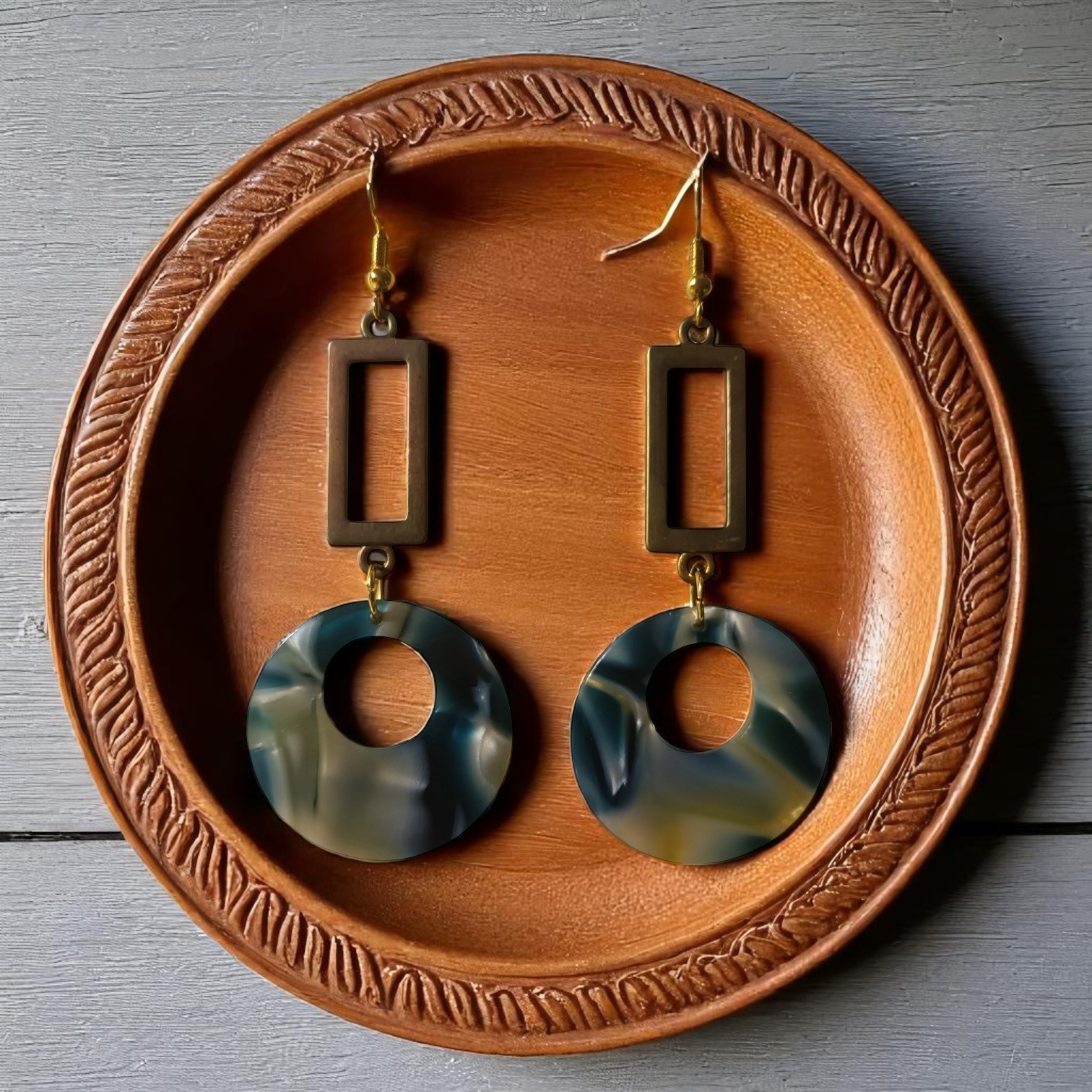 Boucles D'Oreilles - Rectangle Rond Grec – Image 2