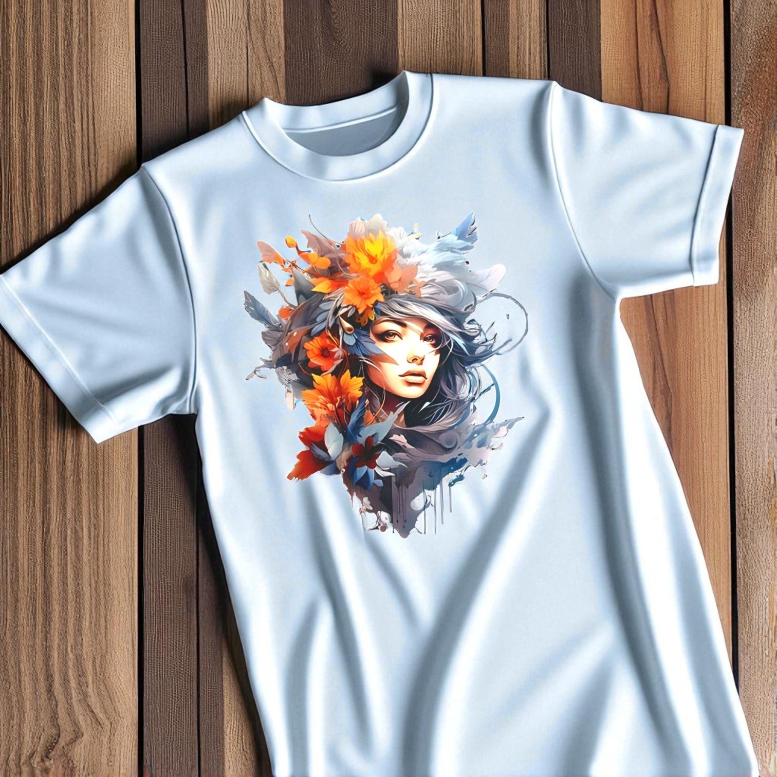 Transfert - Tee-shirt - Visage - Fleurs Plume – Image 2