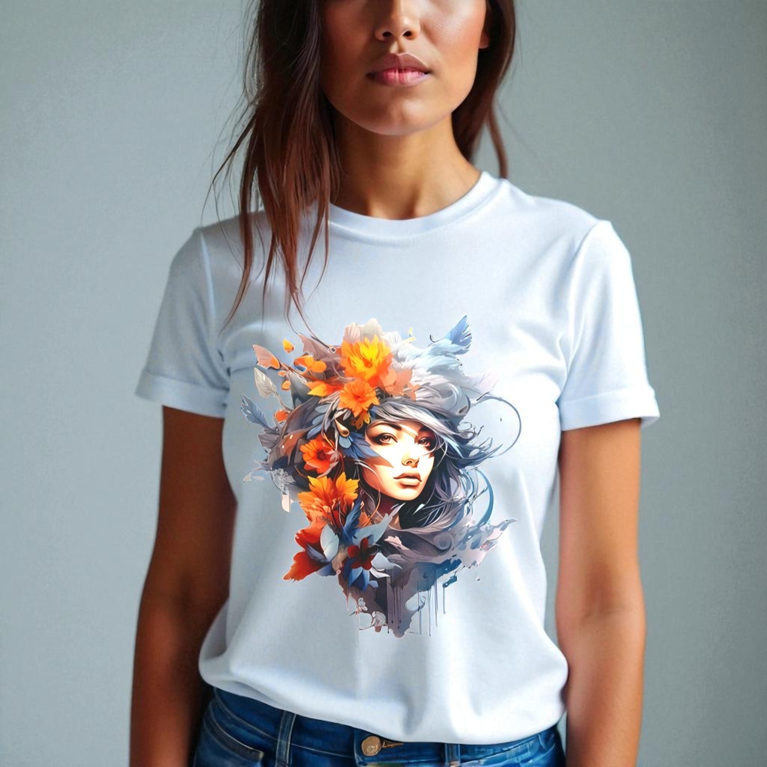 Transfert - Tee-shirt - Visage - Fleurs Plume – Image 3