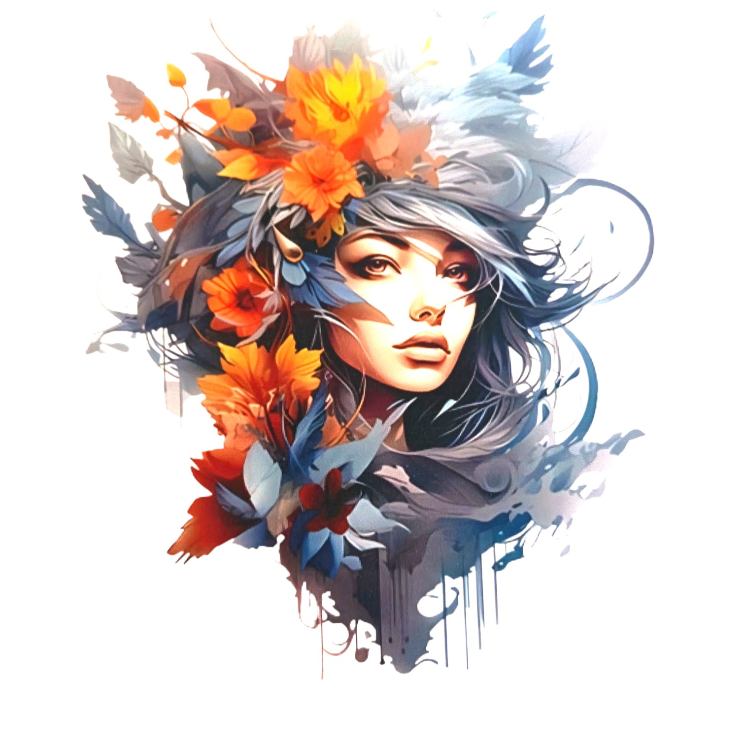 Transfert - Tee-shirt - Visage - Fleurs Plume