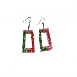Boucles D'Oreilles - Rectangle - Rouge et Verte