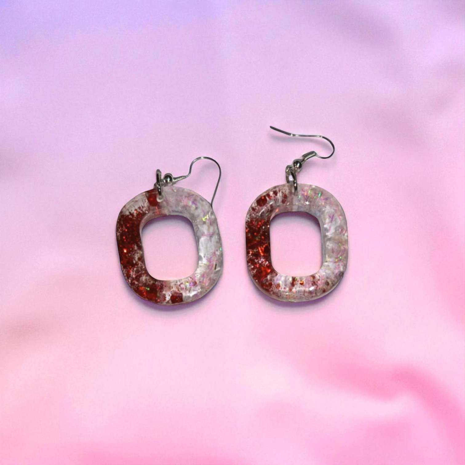 Boucles D'Oreilles - Rouge et Blanche forme O – Image 2